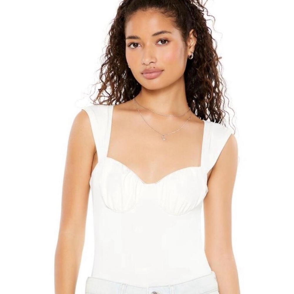 Forever 21 Ruched Sweetheart Bodysuit White NWT